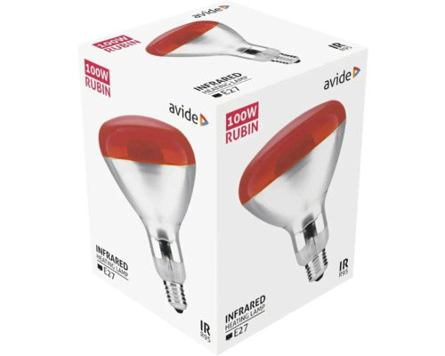 Lampă de încălzire cu infraroșu Avide E27 100 W rubin într-un ambalaj de produs