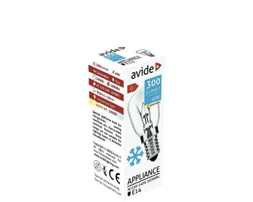 Lampă aparat Avide cu soclu E14, 300 lumeni și 40 wați în ambalajul produsului