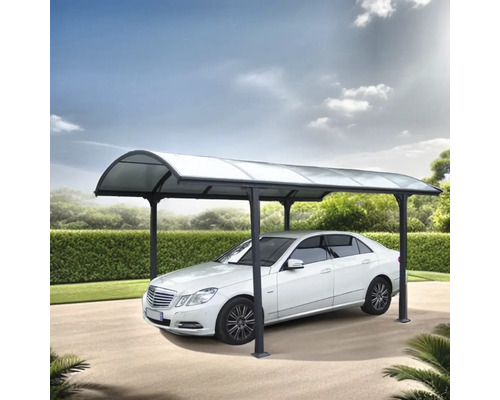 Mașină sub un carport pe o alee