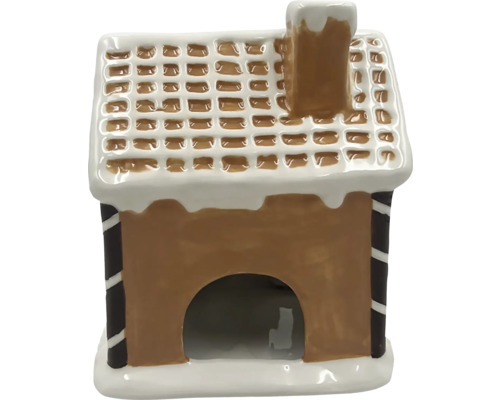 Figurină decorativă din ceramică, casă de turtă dulce, cu coș de fum