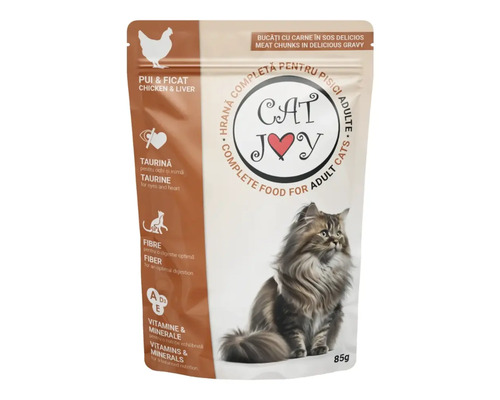 Hrană umedă pentru pisici CAT JOY Adult cu pui și ficat 85 g