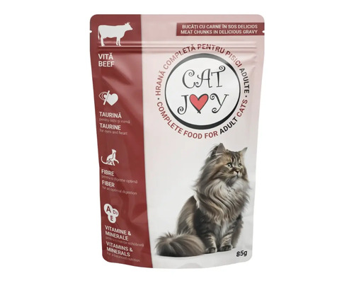 Hrană umedă pentru pisici CAT JOY Adult cu vită 85 g