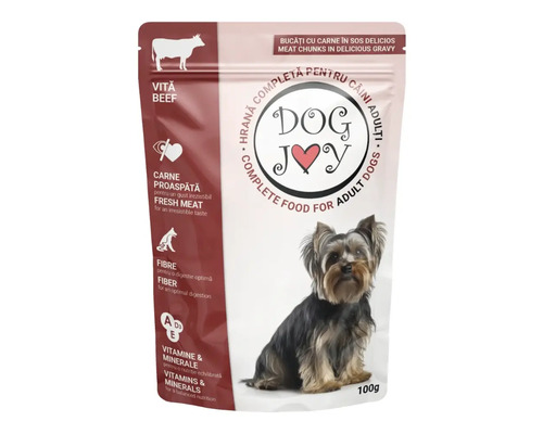 Hrană umedă pentru câini DOG JOY Adult cu vită 100 g
