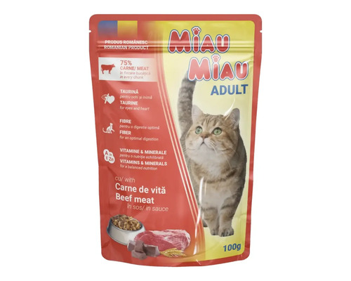 Hrană umedă pentru pisici Miau Miau Adult cu vită în sos 100 g