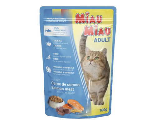 Hrană umedă pentru pisici Miau Miau Adult cu somon în sos 100 g