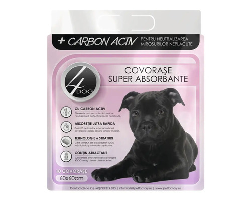 Covorașe absorbante cu carbon activ 4DOG 60x60 cm 10 buc. Pachet 4Dog cu pături super absorbante cu cărbune activ, 60x60 cm
