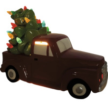 Figurină decorativă camion cu brad de Crăciun și lumini