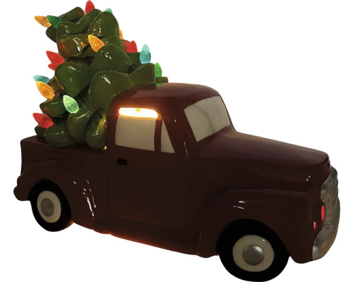 Figurină decorativă camion cu brad de Crăciun și lumini
