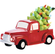 Decor: Camionetă roșie cu brad de Crăciun