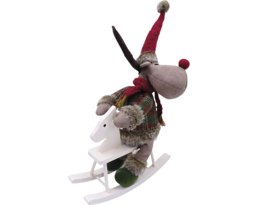 Figurină decorativă Elan pe cal balansoar cu căciulă și fular