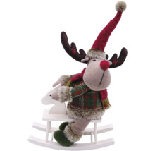 Figurină decorativă ren pe cal balansoar ca decorațiune de Crăciun