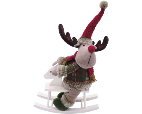 Figurină decorativă ren pe cal balansoar ca decorațiune de Crăciun