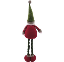 Decoratiune de Craciun pitic cu pălărie verde și accente roșii.