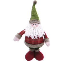 Moș Crăciun decorativ din material textil cu model în carouri și căciulă verde, ca decorațiune de Crăciun