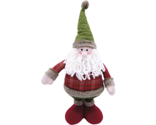 Moș Crăciun decorativ din material textil cu model în carouri și căciulă verde, ca decorațiune de Crăciun