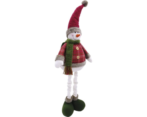 Om de zăpadă decorativ cu căciulă, fular și haină în carouri ca decorațiune de Crăciun