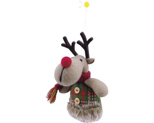 Pandantiv decorativ ren cu coarne, nas roșu și nasturi