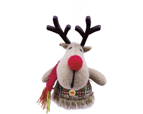 Figurină decorativă ren cu nas roșu și eșarfă