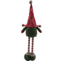 Figurină decorativă spiriduș cu pălărie în carouri și picioare în dungi ca decorație de Crăciun