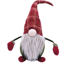 Figurină decorativă spiriduș de Crăciun cu căciulă în carouri și barbă