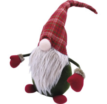 Gnom de grădină decorativ cu căciulă în carouri și barbă