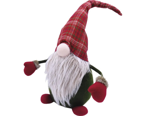 Gnom de grădină decorativ cu căciulă în carouri și barbă