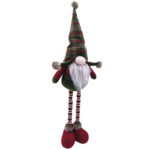 Figurină decorativă spiriduș de Crăciun cu căciulă în carouri și barbă