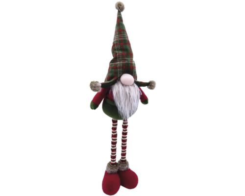 Figurină decorativă spiriduș de Crăciun cu căciulă în carouri și barbă