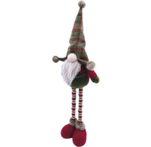 Spiriduș decorativ de Crăciun cu căciulă în carouri și picioare dungate ca decorație festivă