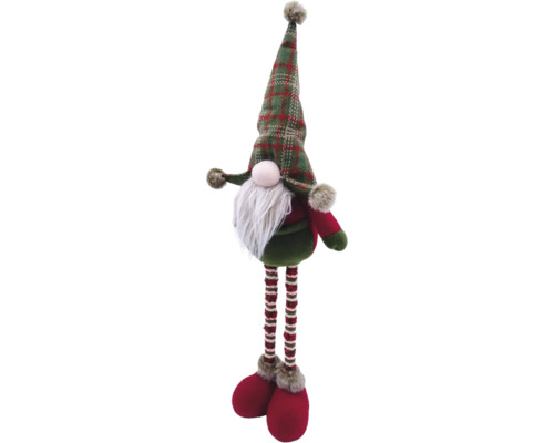 Spiriduș decorativ de Crăciun cu căciulă în carouri și picioare dungate ca decorație festivă