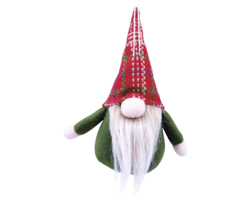 Spiriduș decorativ de Crăciun cu căciulă în carouri și barbă