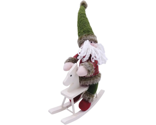 Decoratiune de Craciun a unui Mos Craciun pe un cal balansoar