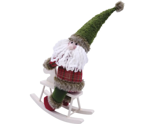 Figurină Moș Crăciun pe cal balansoar ca decorațiune de Crăciun