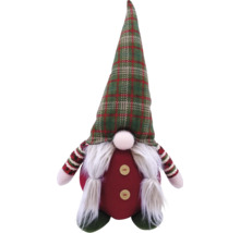 Gnom decorativ de Crăciun cu căciulă în carouri și detalii cu nasturi