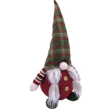 Gnom de Crăciun din material textil cu căciulă în carouri și barbă ca decorațiune