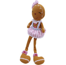 Păpușă femeie de turtă dulce cu fustă în dungi și fundă