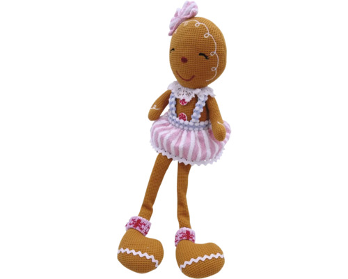 Păpușă femeie de turtă dulce cu fustă în dungi și fundă