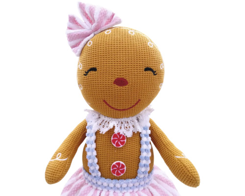 Femeie de turtă dulce din material textil cu fundă și nasturi