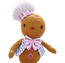 Omuleț de turtă dulce, jucărie de pluș, cu bonetă de bucătar și fundă