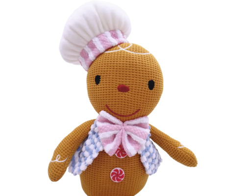 Omuleț de turtă dulce, jucărie de pluș, cu bonetă de bucătar și fundă