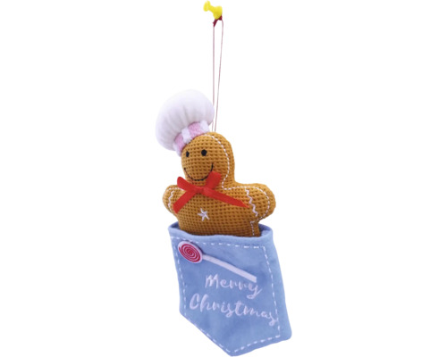 Om de turtă dulce ca decorație de Crăciun cu bonetă de bucătar și fundă