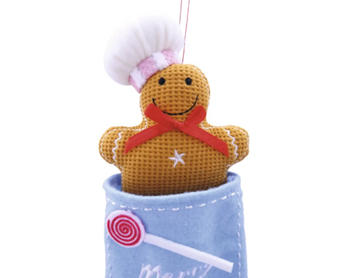 Decorațiune de Crăciun: turtă dulce în formă de ciorap cu bonetă de bucătar