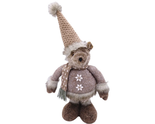 Urs decorativ cu căciulă și fular pentru perioada Crăciunului