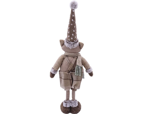 Figurină decorativă din material textil cu căciulă, fular și pantaloni în carouri ca decorațiune de Crăciun
