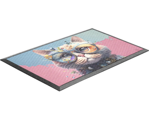 Covoraș de intrare cu motiv de pisică și ochelari