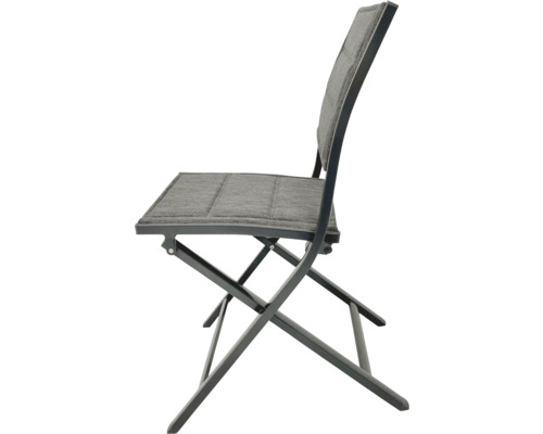 Scaun de grădină pliabil cu tapițerie textilă.