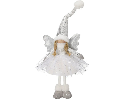 Figurină decorativă înger în picioare cu pălărie, aripi și fustă de tul ca decorațiune de Crăciun