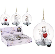 Decorațiune de brad din sticlă cu înger și iluminare, în display de vânzare