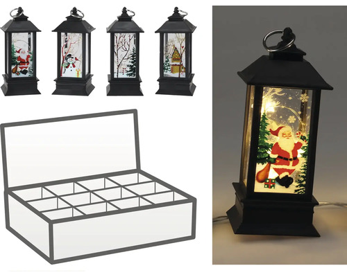 Felinar decorativ de Crăciun cu diferite motive și cutie de depozitare