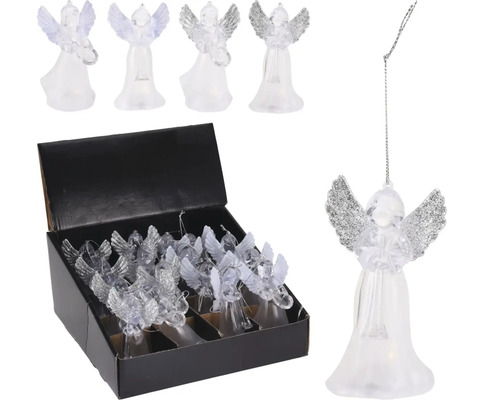 Cutie cu pandantive transparente în formă de îngerași cu aripi argintii pentru decorarea de Crăciun